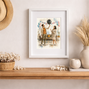 Custom Couple Watercolor Baby Shower Portrait From Photo 2