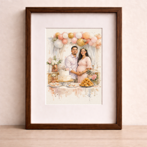 Custom Couple Watercolor Baby Shower Portrait From Photo