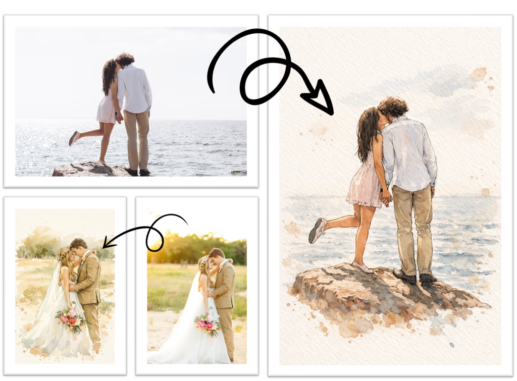 Custom Couple Watercolor Portrait From Photo