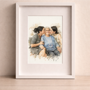 Custom Hand-Painted Watercolor Portrait for Mothers Day Gift 2