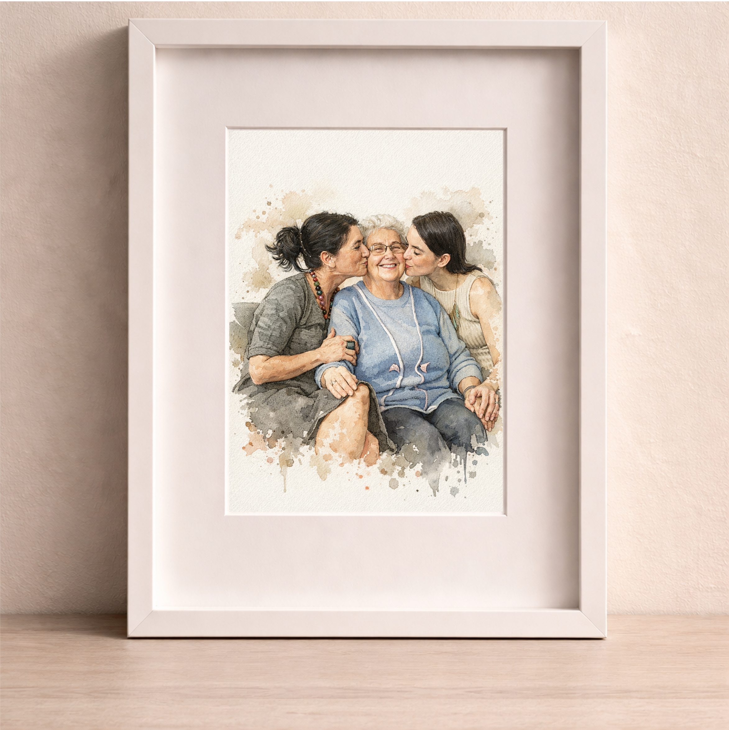 Custom Hand-Painted Watercolor Portrait for Mothers Day Gift 2
