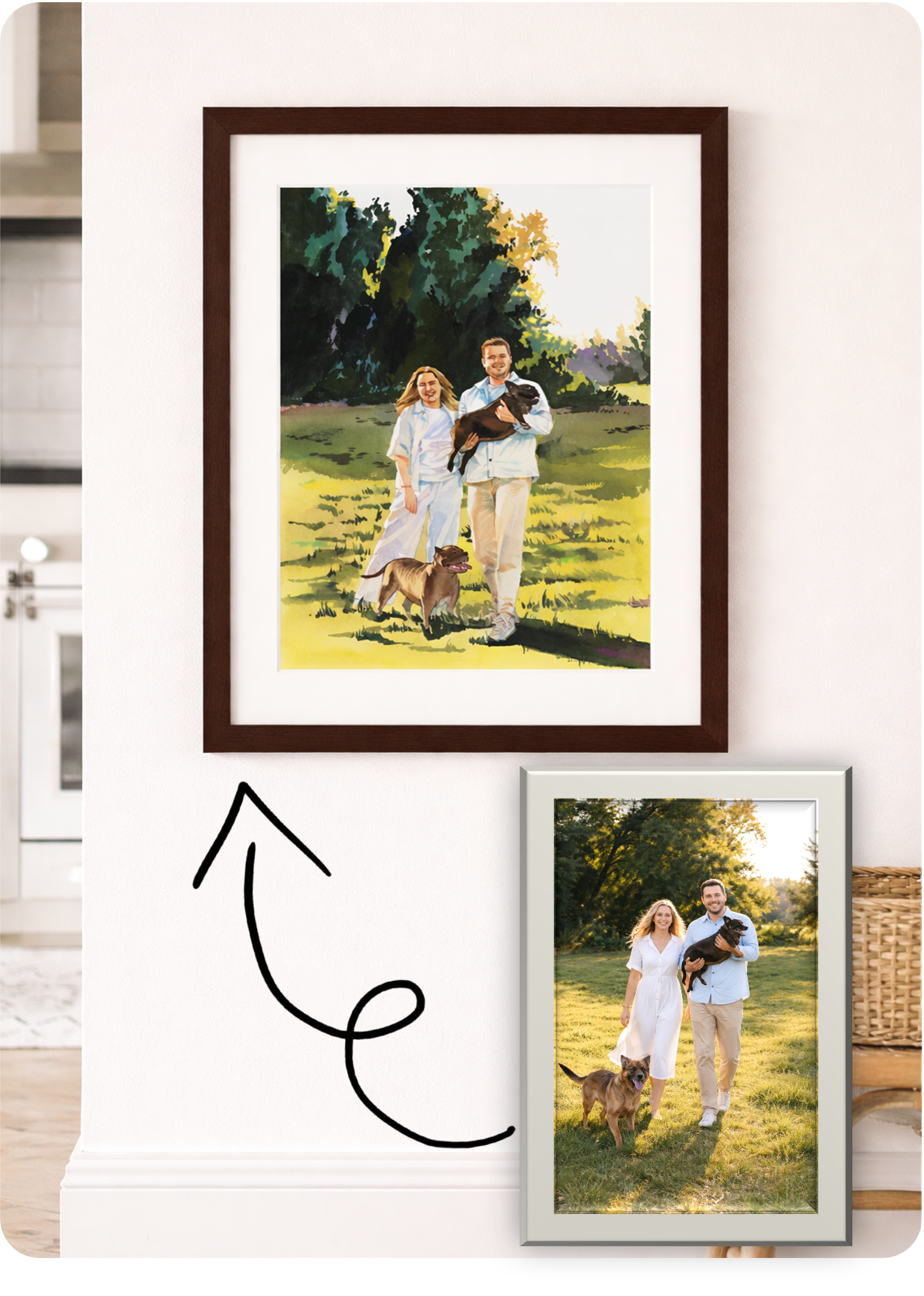 Custom Watercolor Portraits,Couple Portrait With Pet,