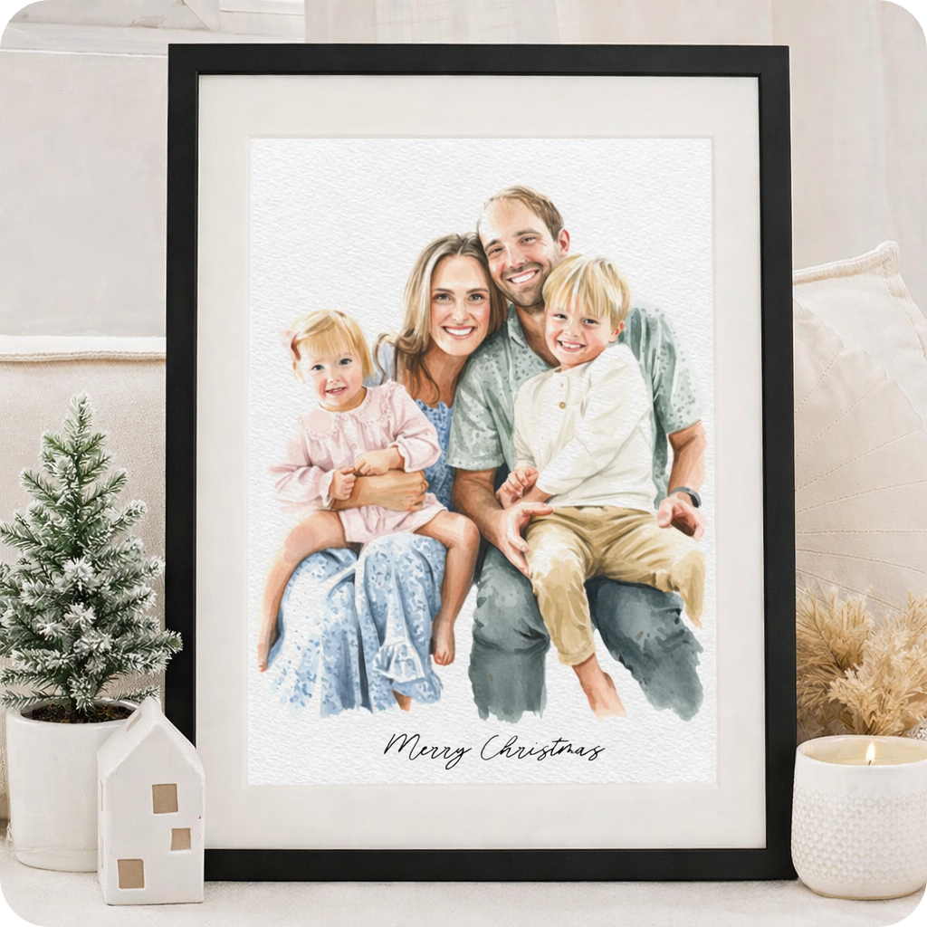 Hand-Painted Watercolor Family Portrait