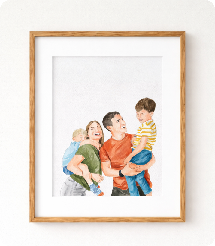 Hand-Painted Watercolor Family Portrait