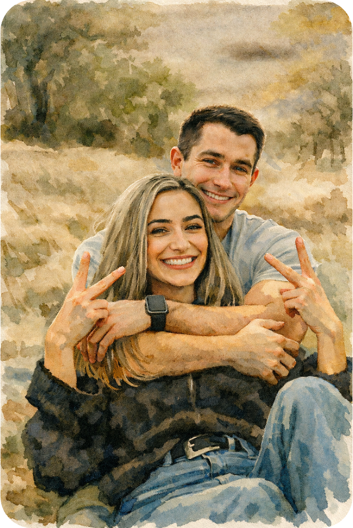 Hand-Painted Watercolor Portrait Framed