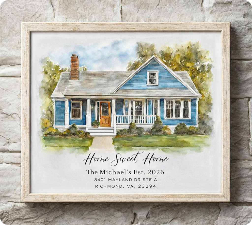 Home portrait, house painting, housewarming gift