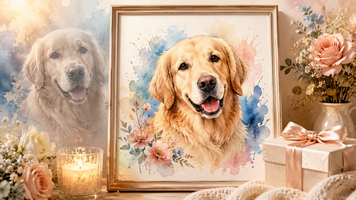 The Best Custom Watercolor Pet Memorial Portrait Sympathy Gift for Someone Who Just Lost Their Fur Baby