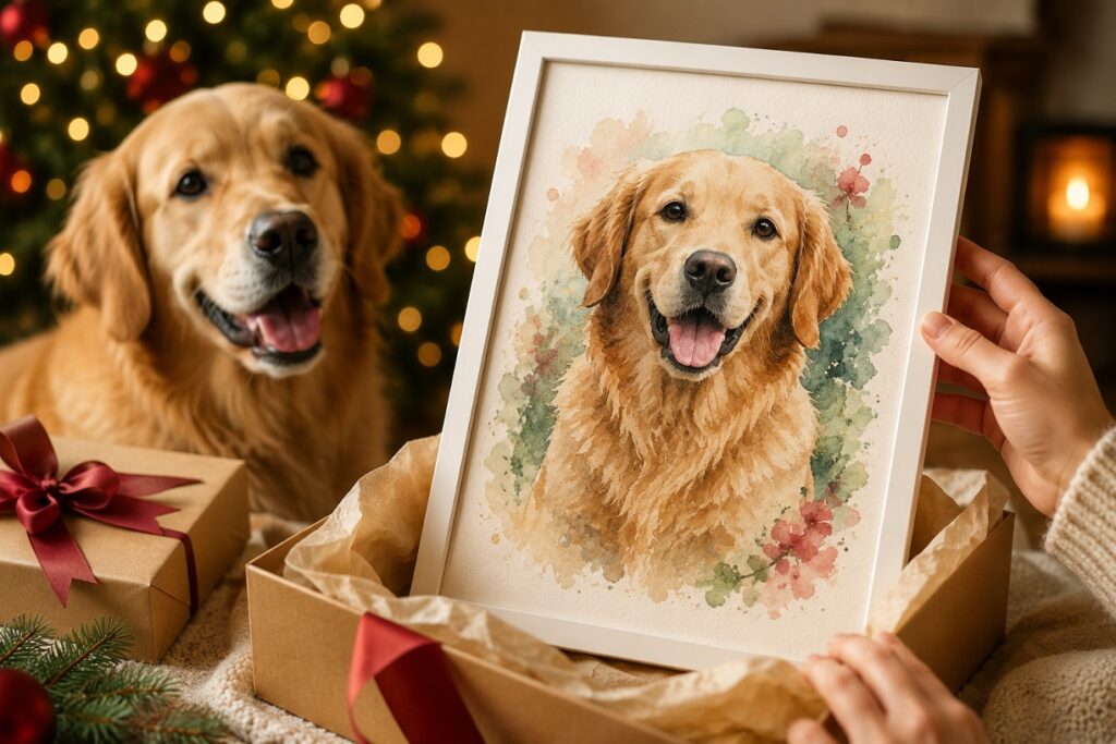 Why a custom watercolor pet portrait from photo as Christmas gift feels so personal