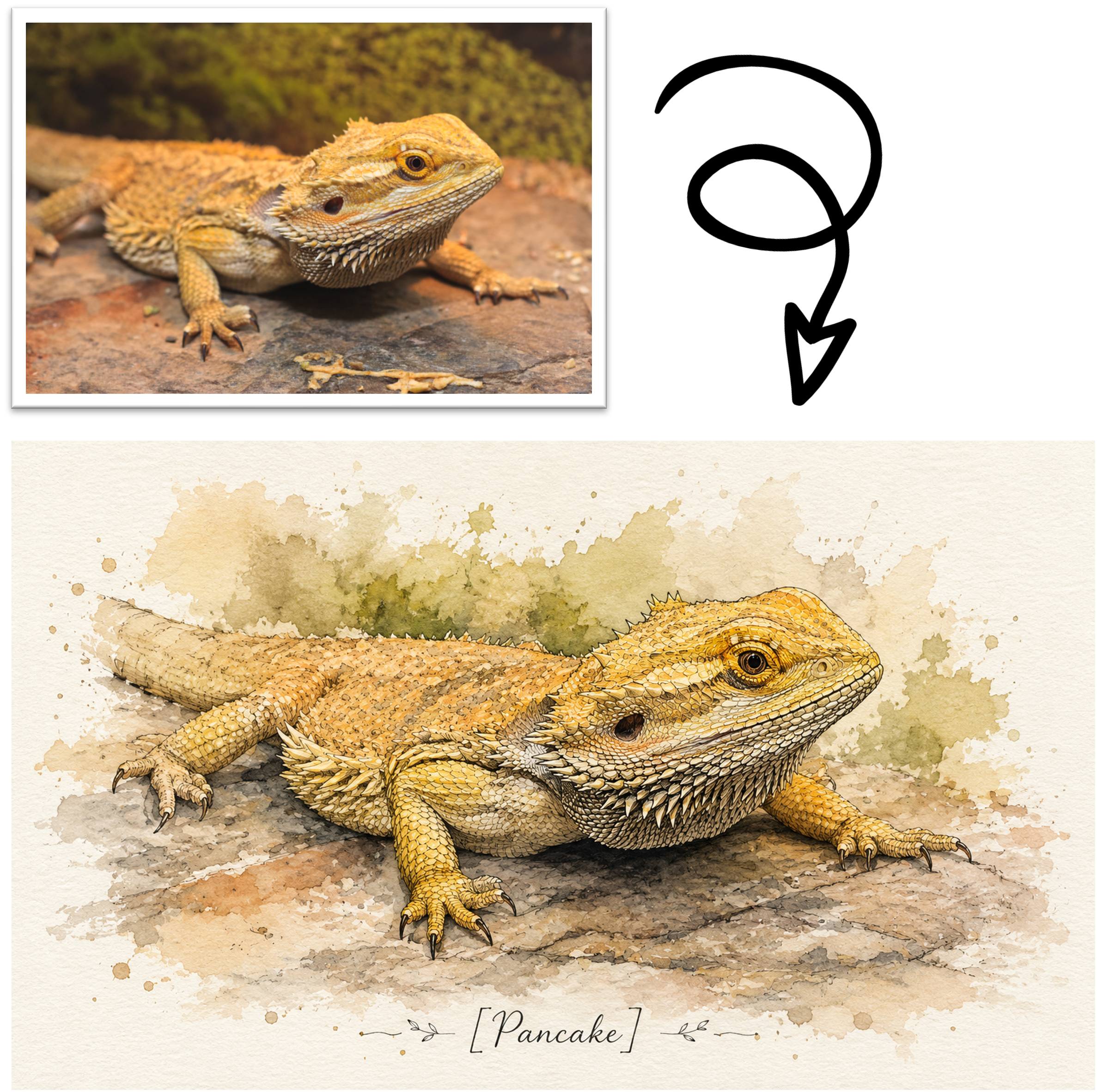 Bearded dragon portrait custom painting 1 Custom lizard painting created from bearded dragon photo