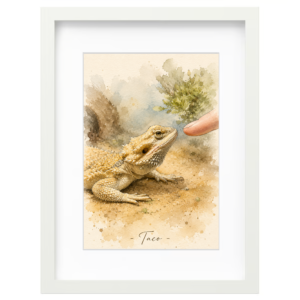 Bearded dragon watercolor artwork with personalized name