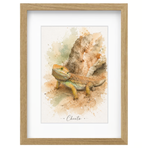 Bearded dragon watercolor artwork with personalized name