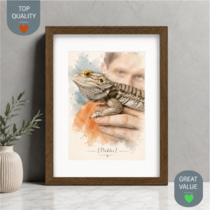 Custom bearded dragon portrait in soft watercolor style