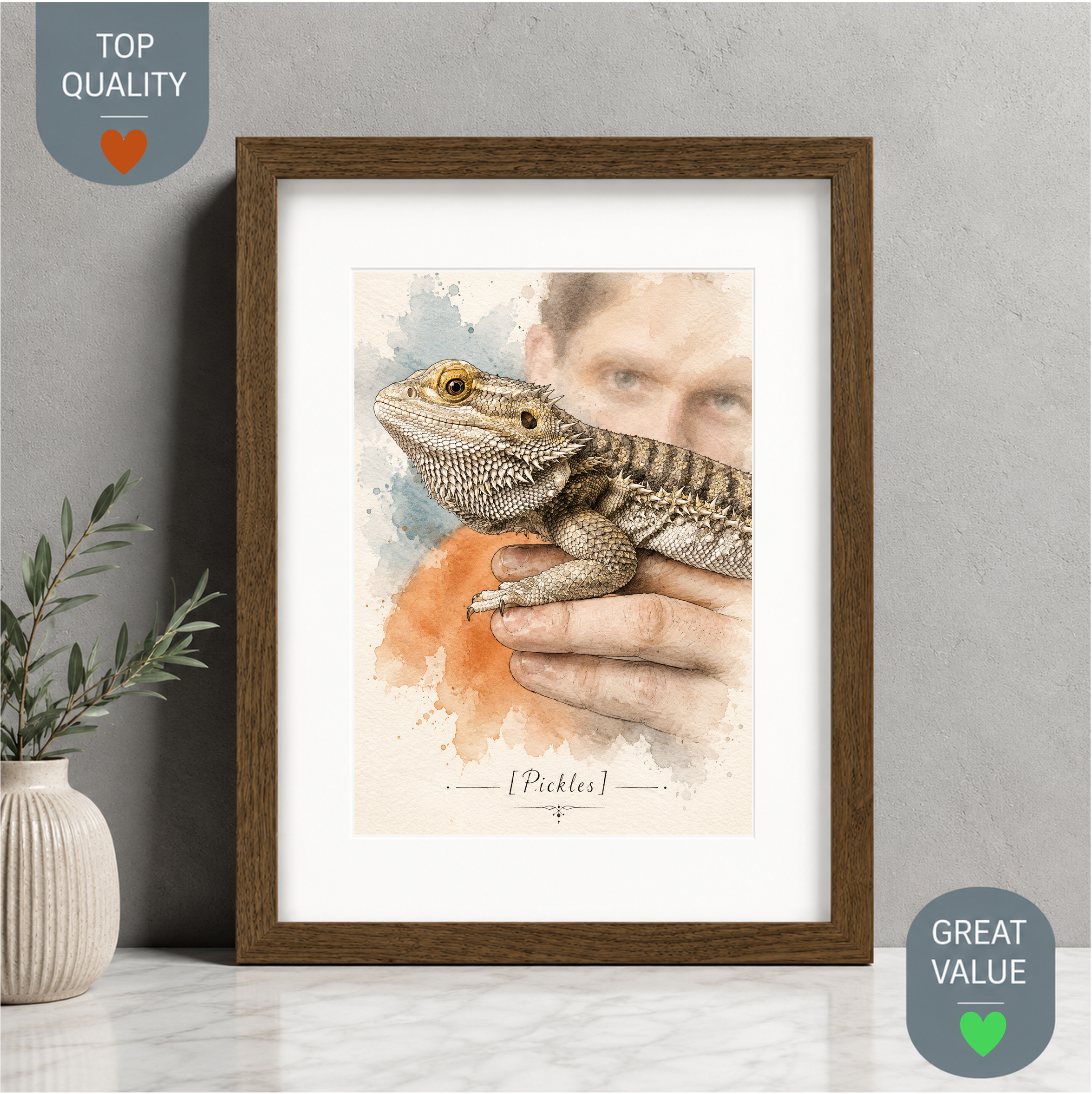 Bearded dragon portrait custom painting 4 Custom bearded dragon portrait in soft watercolor style