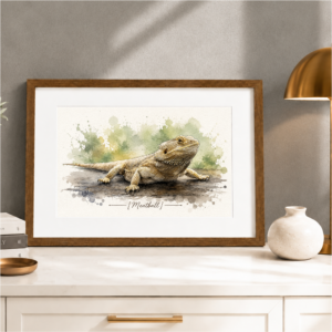 Custom bearded dragon portrait in soft watercolor style