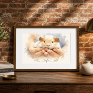 Watercolor guinea pig portrait with custom name text