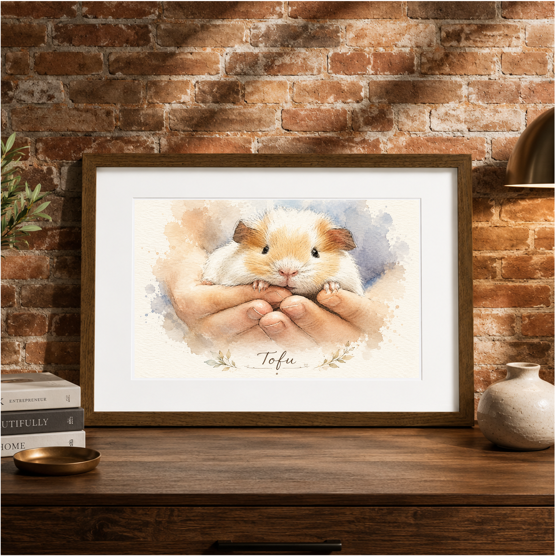 Custom guinea pig portrait from photo 1 Watercolor guinea pig portrait with custom name text