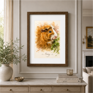 Watercolor guinea pig portrait with custom name text