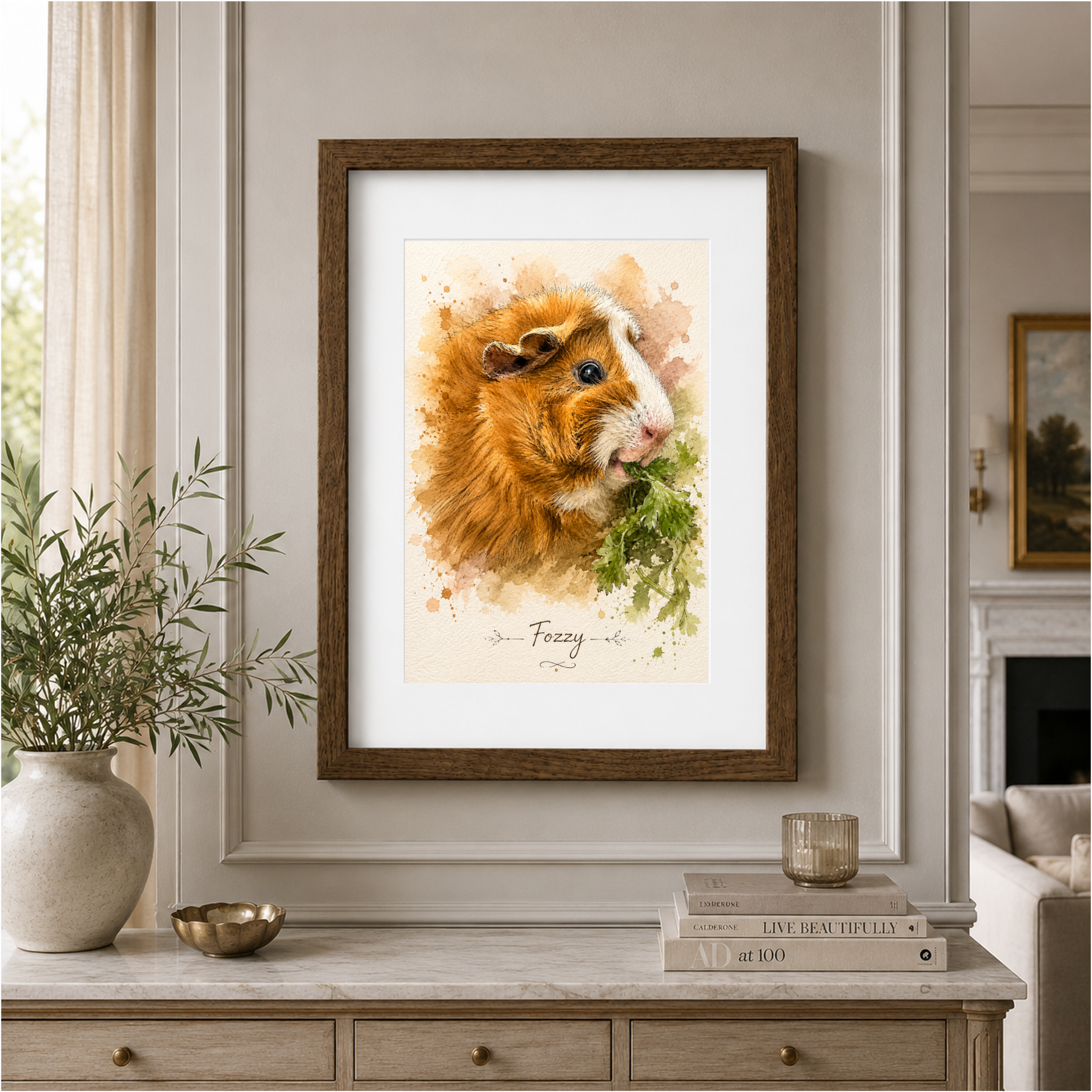 Custom guinea pig portrait from photo 2 Watercolor guinea pig portrait with custom name text