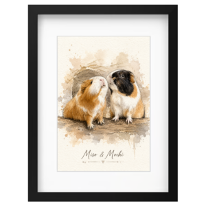Custom guinea pig portrait from photo in watercolor style