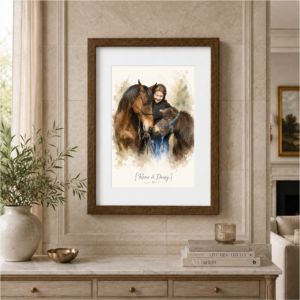 Personalized framed horse portrait gift for horse lovers and equestrian home decor.