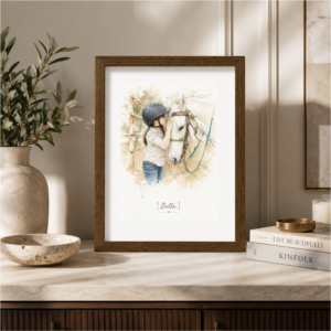 Personalized framed horse portrait gift for horse lovers and equestrian home decor.