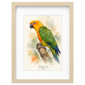 Watercolor pet bird portrait with custom name