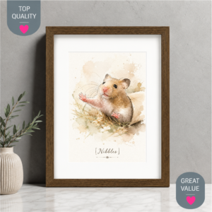 Small pet watercolor portrait with hamster name