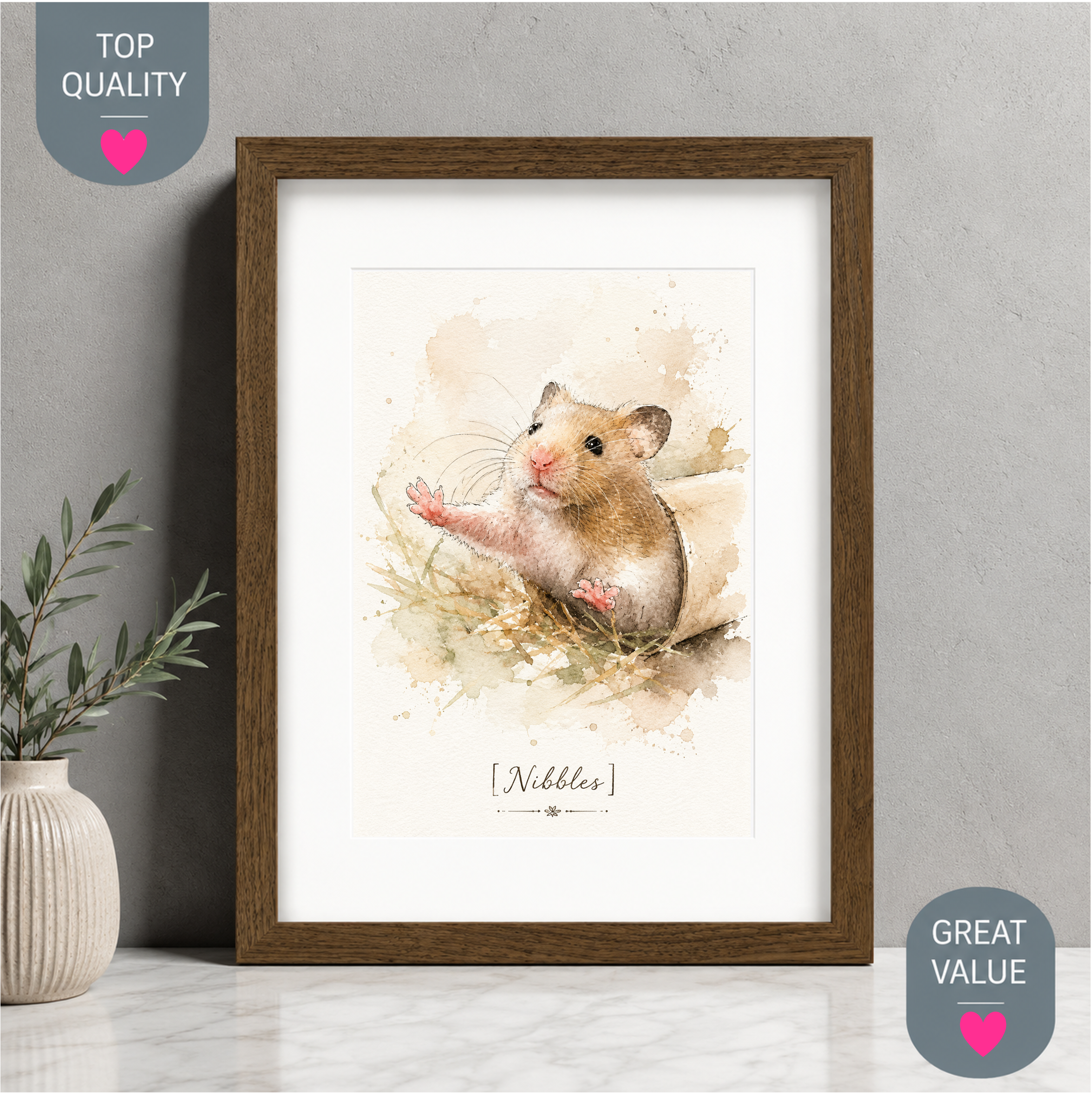 Hamster portrait painting personalized 3 Small pet watercolor portrait with hamster name