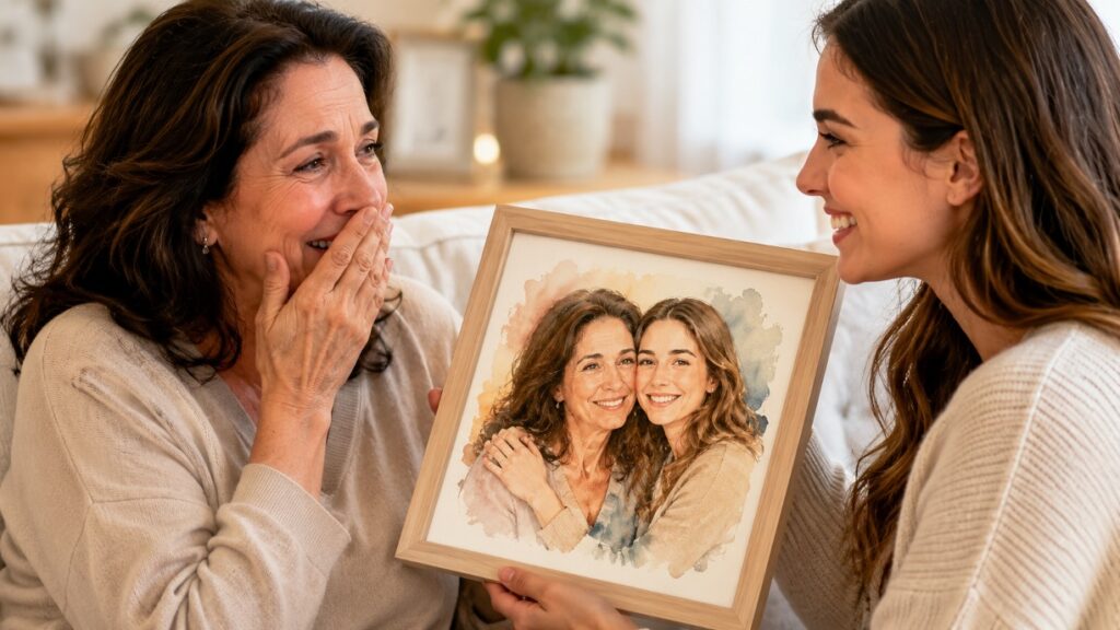 custom watercolor portrait gift for mom from daughter