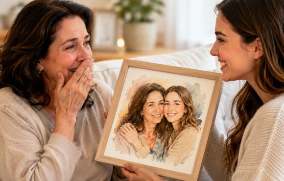 custom watercolor portrait gift for mom from daughter